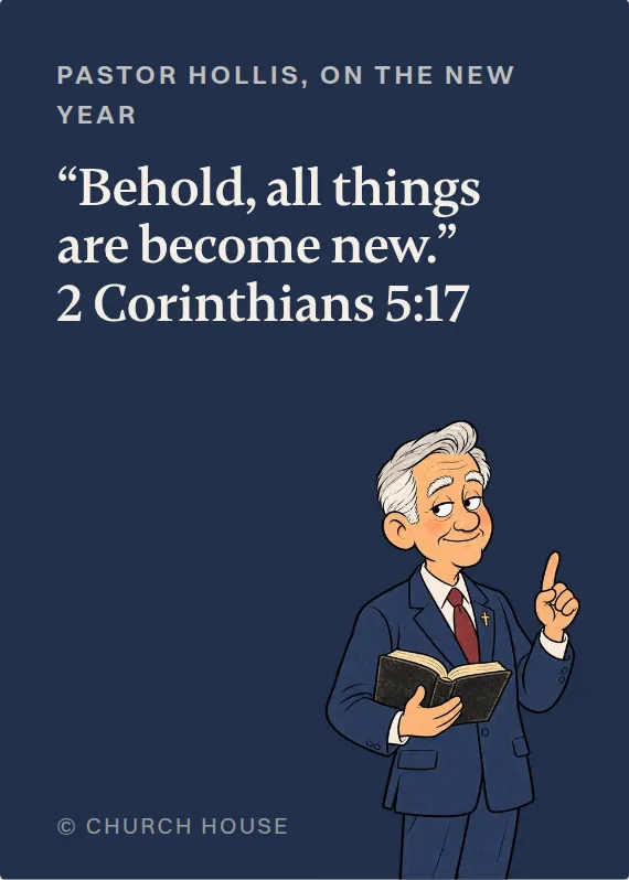 Pastor Hollis new year’s day card: “Behold, all things are become new.” 2 Corinthians 5:17